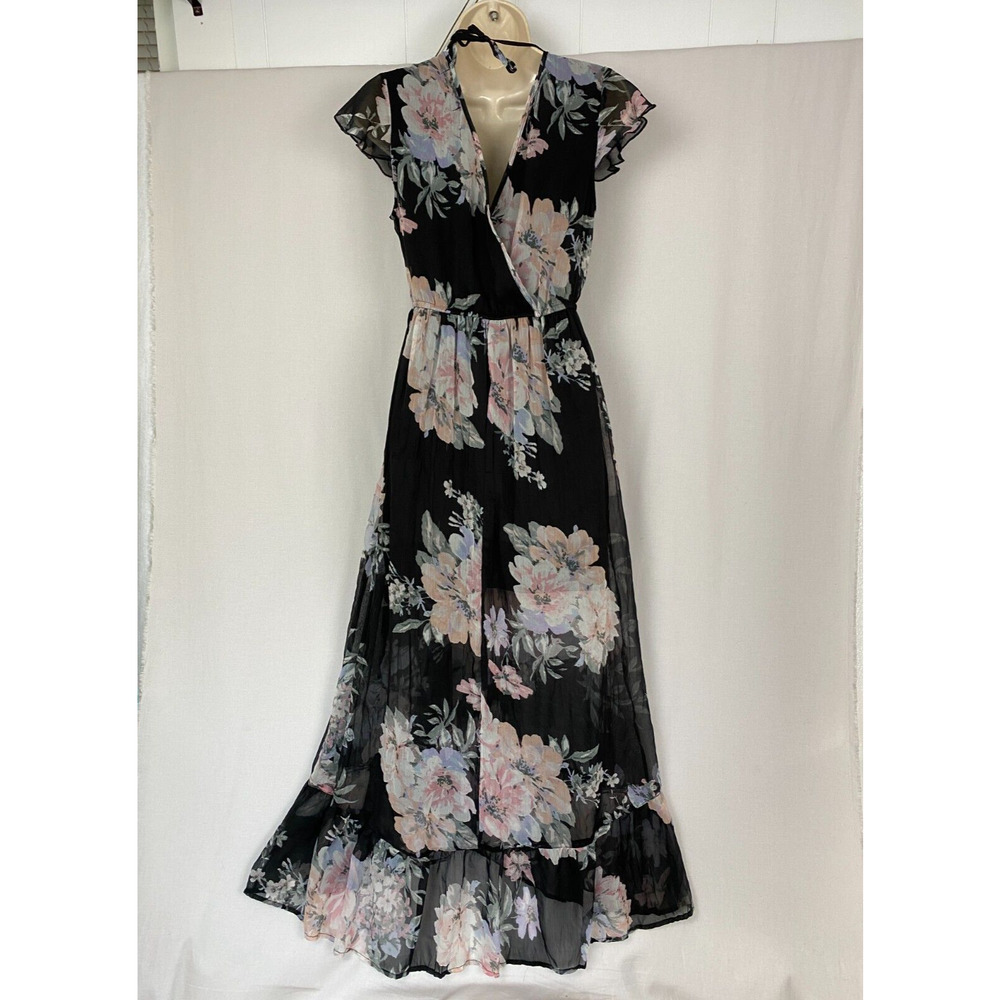 Band of Gypsies Maxi Dress Women Small Black Floral Sheer Cottagecore Moissanite - Picture 2 of 15